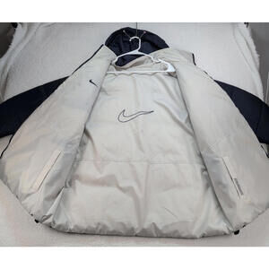 90s Nike Men's XL Reversible Puffer Jacket Y2K Nylon Navy Blue & Cream VTG READ